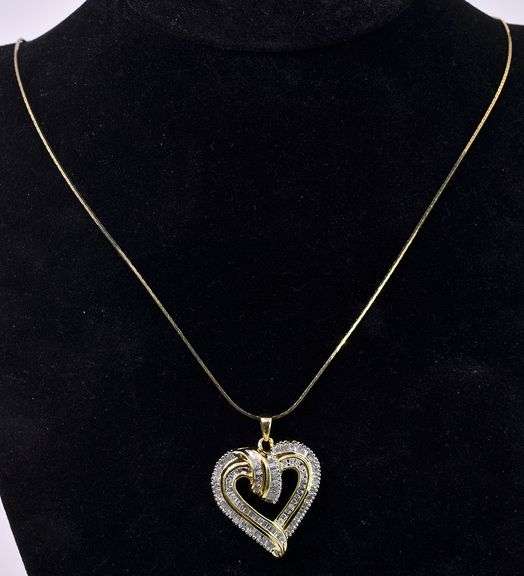 Beautiful White Crystal Heart Pendant Necklace In Gold Plated Sterling Silver