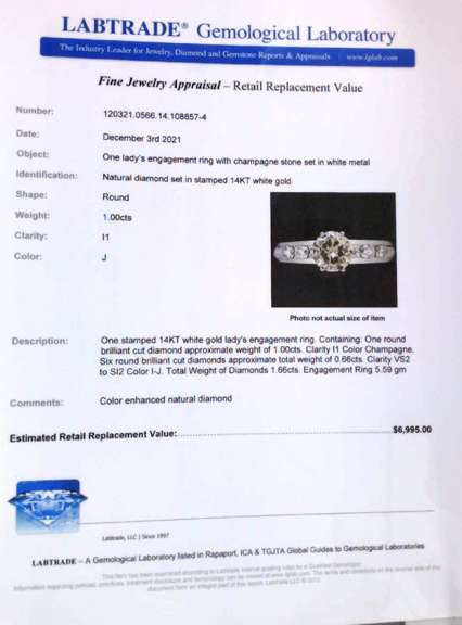 Sparkling White Gold Champagne Color Diamond Engagement Ring