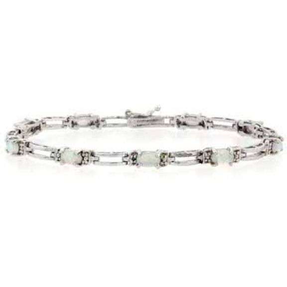 Sterling Silver Created White Opal Bracelet
