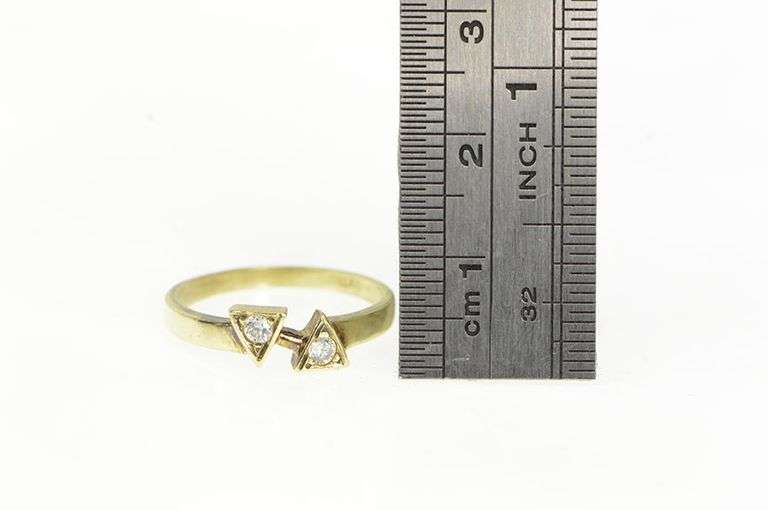 14K Yellow Gold 1960's Retro Diamond Geometric Triangle Ring