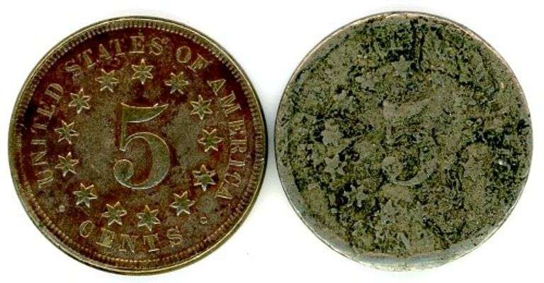 Two Different Shield Nickels: 1867 & 1868