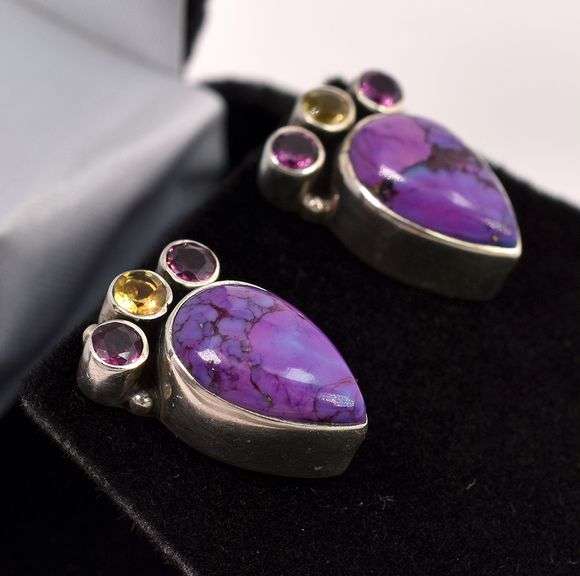Purple Charoite Earrings In Sterling Silver