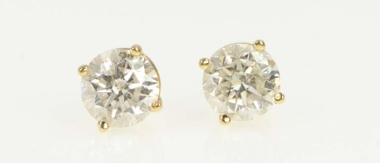 14K Yellow Gold 1.75 Ctw Diamond Solitaire Classic Stud Earrings