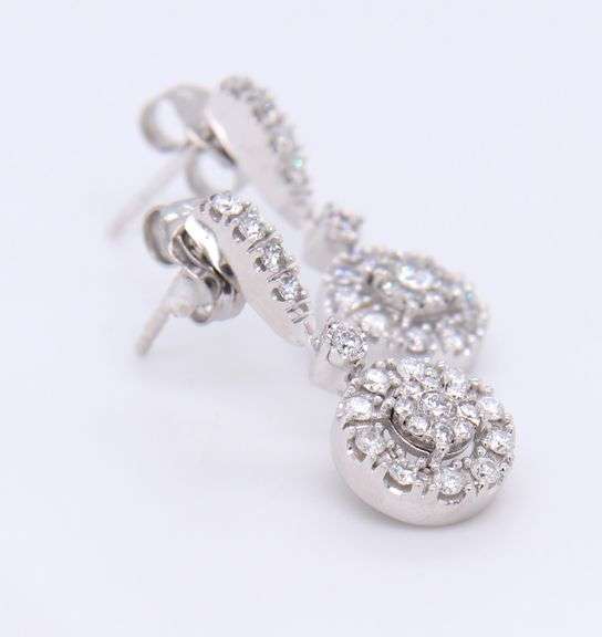 Brilliant White Gold Halo Diamond Dangle Earrings