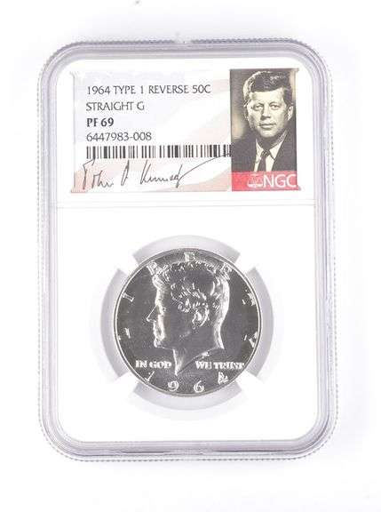 PF69 1964 Kennedy Half Dollar Type 1 REV Straight G Signed Label NGC