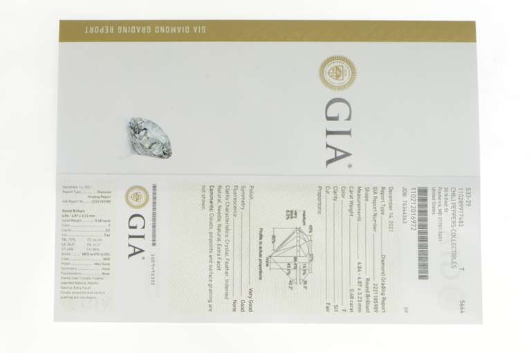GIA 0.48 Ct Round Brilliant Cut F Color SI1 Clarity Diamond