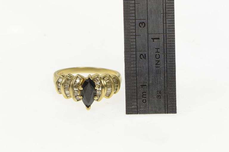 14K Yellow Gold Marquise Natural Sapphire Diamond Engagement Ring
