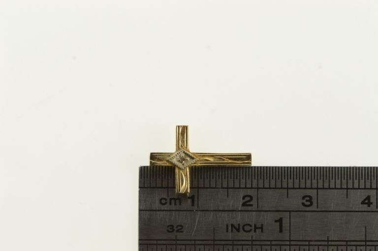 14K Yellow Gold Vintage Diamond Cross Christian Faith Charm/Pendant