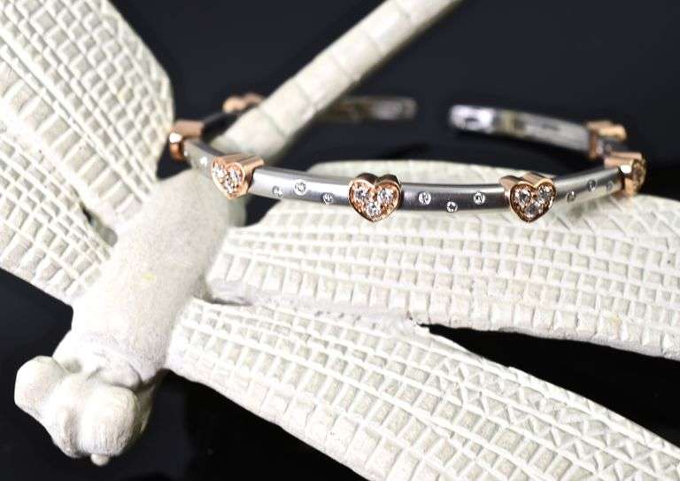 Contemporary 14K White and Rose Gold Cuff Bangle with Diamonds