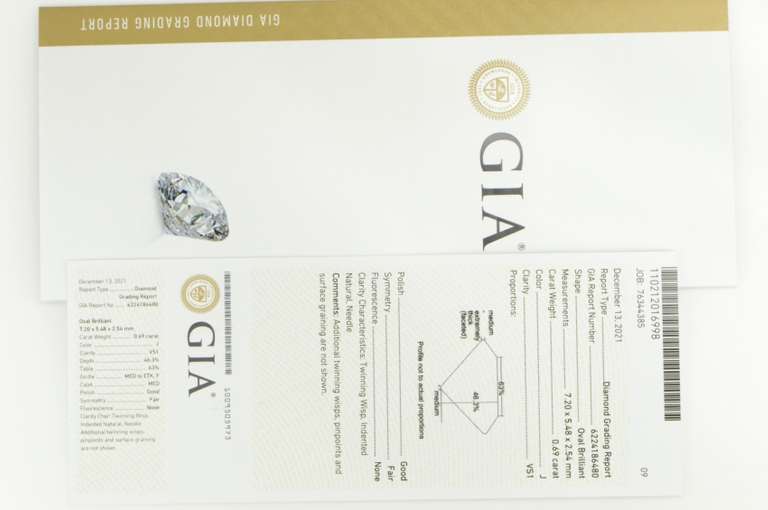 GIA 0.69 Ct Oval Cut J Color VS1 Diamond