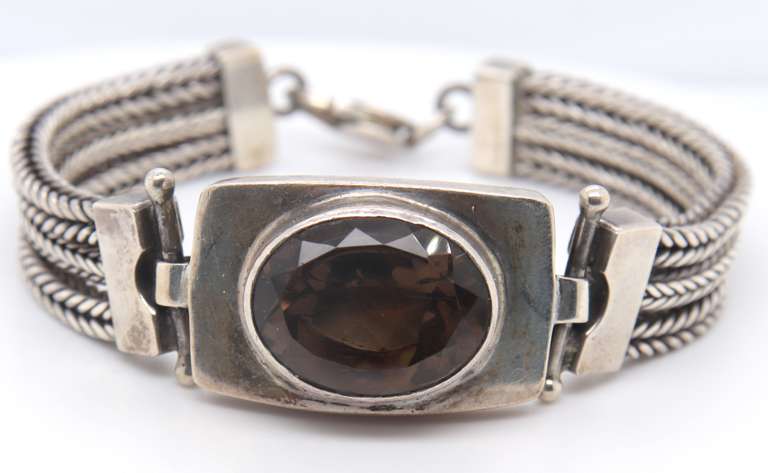 Vintage 925 Sterling Silver Smokey Quartz Multi Strand Bracelet
