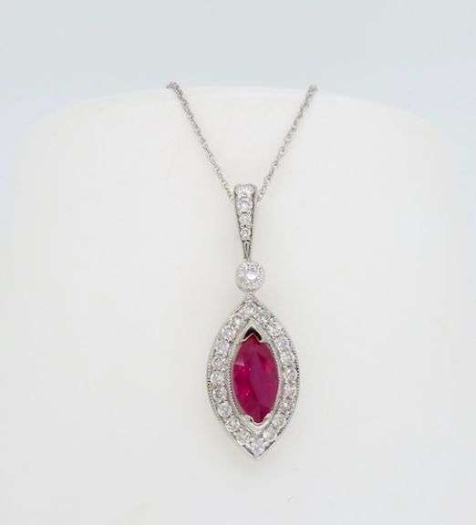 Stunning Marquise Ruby & Diamond Halo Necklace