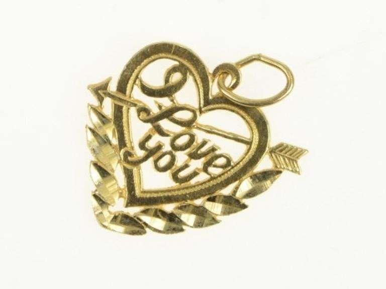 14K Yellow Gold I Love You Heart Valentine Arrow Cupid Charm/Pendant