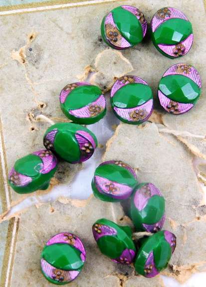12 Early Czech Painted Glass Buttons