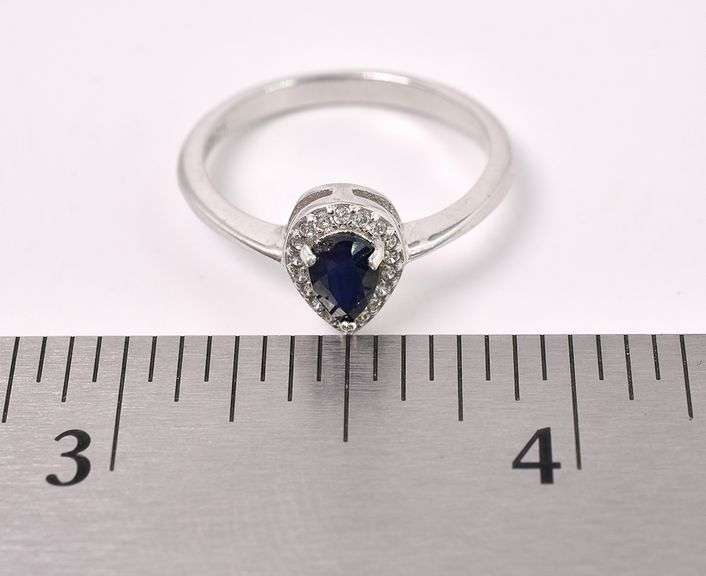 Blue Sapphire And CZ Ring In Sterling Silver