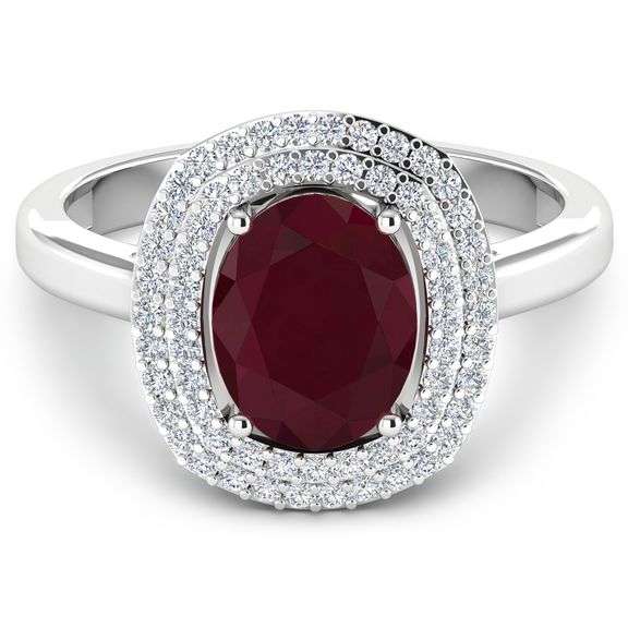 Solid 14 Kt White Gold Ruby Diamond Ring