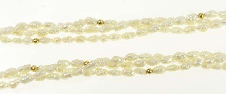 14K Yellow Gold 3.7mm Pearl Layered Beaded Retro Vintage Necklace