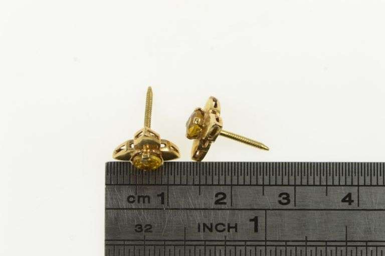 14K Yellow Gold Vintage Citrine Leaf Floral Cluster Stud Earrings