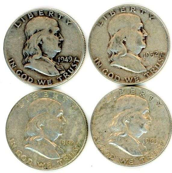 4 Different Silver Franklin Half Dollars 1949-1963-D