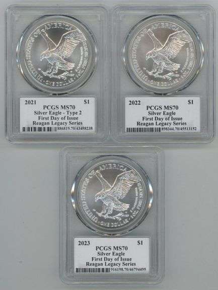 3 Special Sig Series PCGS MS70 1st Day of Issue $1 Eagles 2021-2023