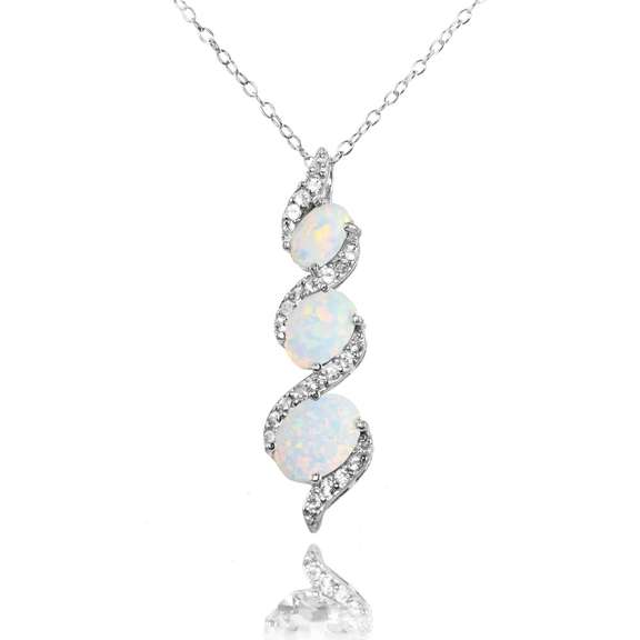 Simulated White Opal & White Topaz Sterling Silver Necklace