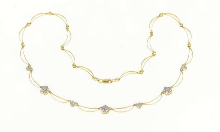 14K Yellow Gold Tanzanite Diamond Flower Heart Chain Necklace