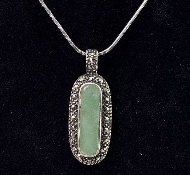 Jade Gemstone Pendant Necklace In Sterling Silver