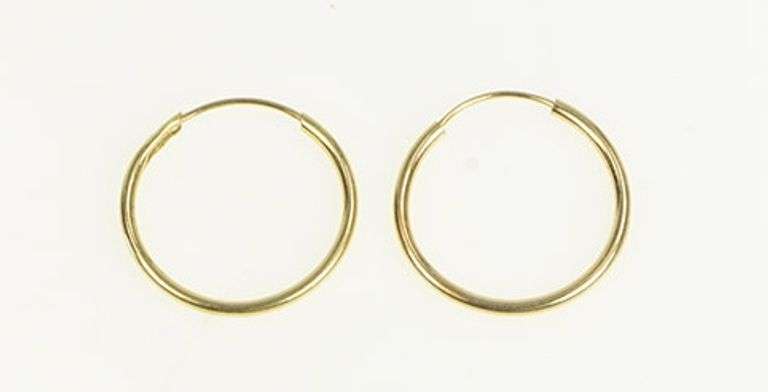14K Yellow Gold 13.7mm Round Classic Vintage Simple Hoop Earrings