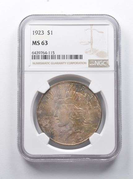 MS63 1923 Peace Silver Dollar NGC INSANE color - Toned