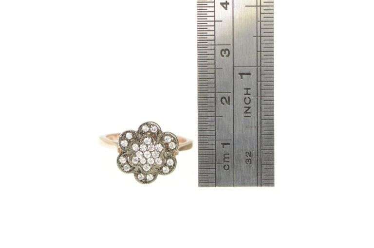Sterling Silver Pave Flower Cluster Cocktail Vintage CZ Ring