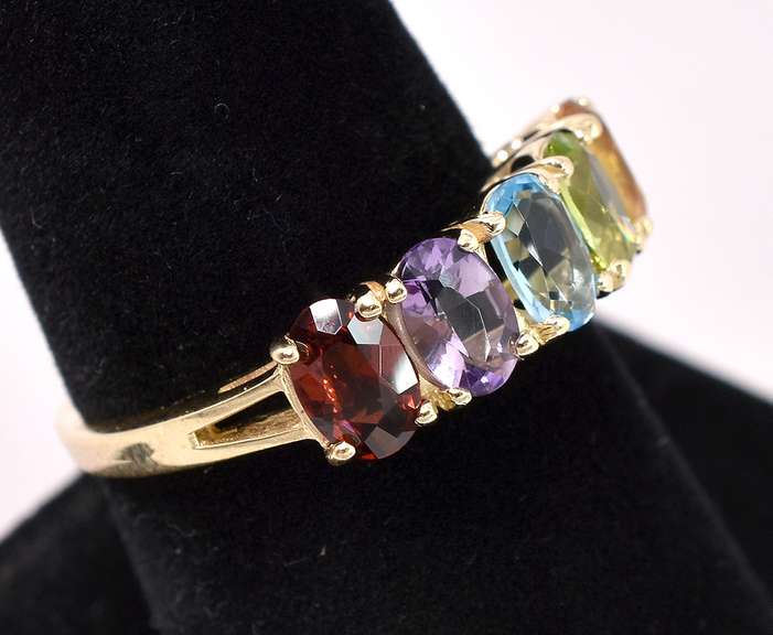 Multi-Gem Ring In 14K Yellow Gold