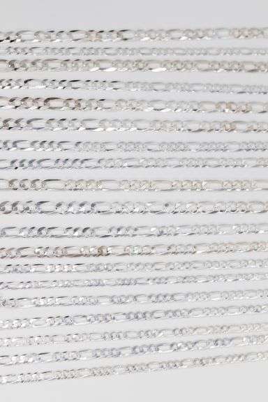 Sterling Silver - Italy Stamped - Super Flat Diamond-Cut Curb Lot - 19 Chains - 5.1mm to 9.7mm Wide - Mixed Necklace Lengths