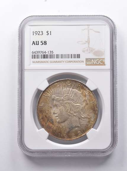 AU58 1923 Peace Silver Dollar NGC - Great Color