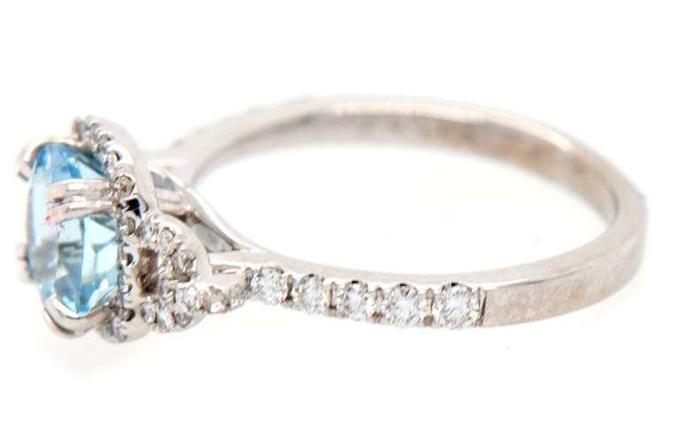 1.00ct Round Aquamarine and 0.25ctw Diamond Frame Ring in 14K