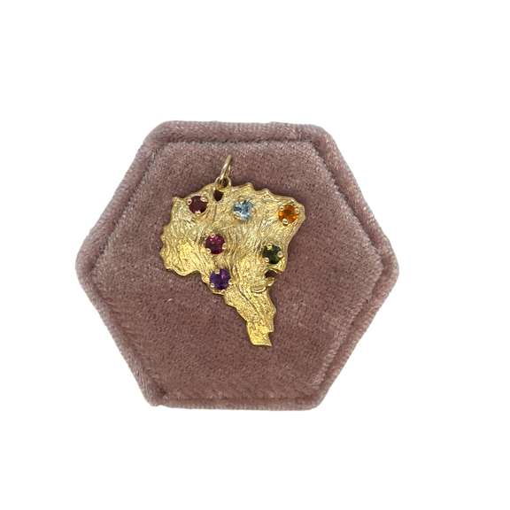 18K GOLD CHARM , BRAZIL WITH COLOR CUBIC ZIRCONIA STONES