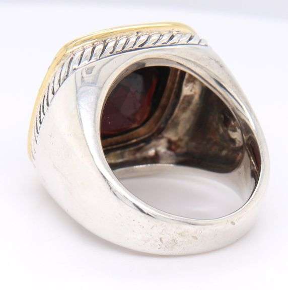 David Yurman 2 Tone Albion Garnet and Diamond Ring