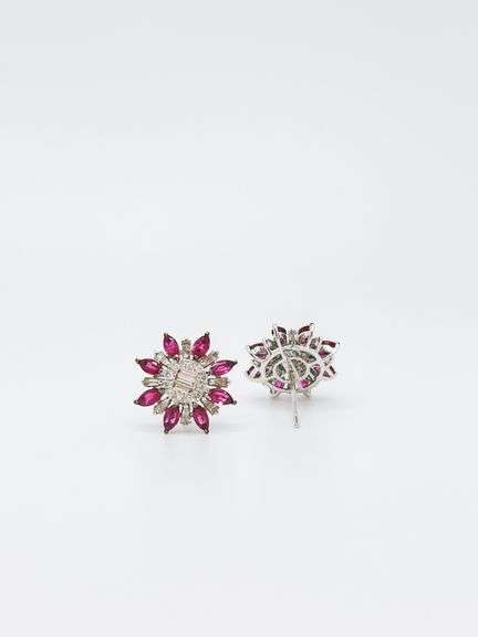 Floral 18kt White Gold Diamond and Ruby Studs