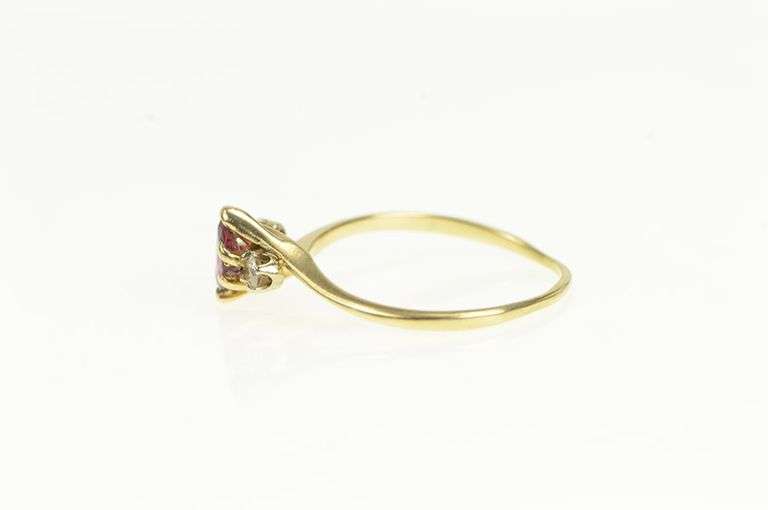 14K Yellow Gold Marquise Natural Ruby Diamond Accent Vintage Ring
