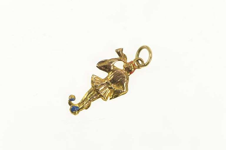 14K Yellow Gold Enamel Renaissance Court Trumpet Player Charm/Pendant