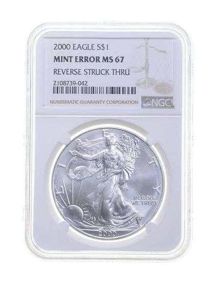 MS67 MINT ERROR 2000 American Silver Eagle - REV Struck Thru - NGC