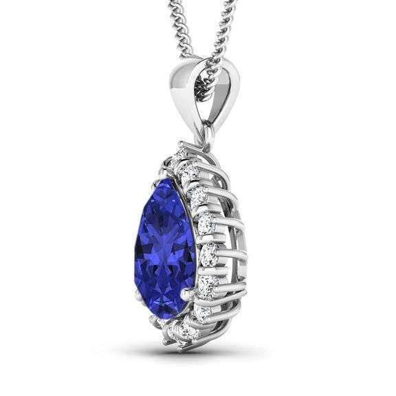 Solid 14 Kt White Gold 3.25 Ct Natural Tanzanite & Diamond Pendant