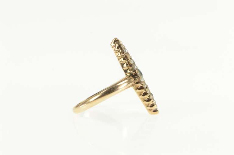 14K Yellow Gold Victorian Marquise Emerald Seed Pearl Navette Ring