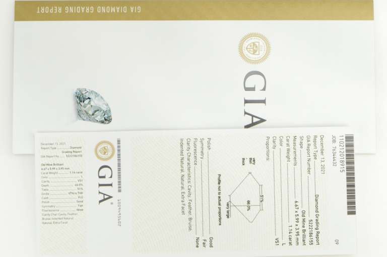 GIA 1.14 Ct Old Mine Cut L Color VS1 Clarity Diamond