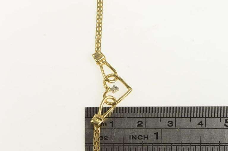 14K Yellow Gold Diamond Heart Valentine Squared Chain Vintage Necklace