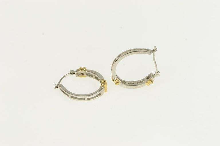 14K White Gold Two Tone Classic Diamond Vintage Hoop Earrings