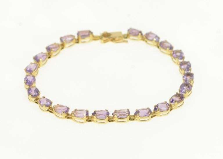 14K Yellow Gold Oval Amethyst Classic Vintage Tennis Bracelet