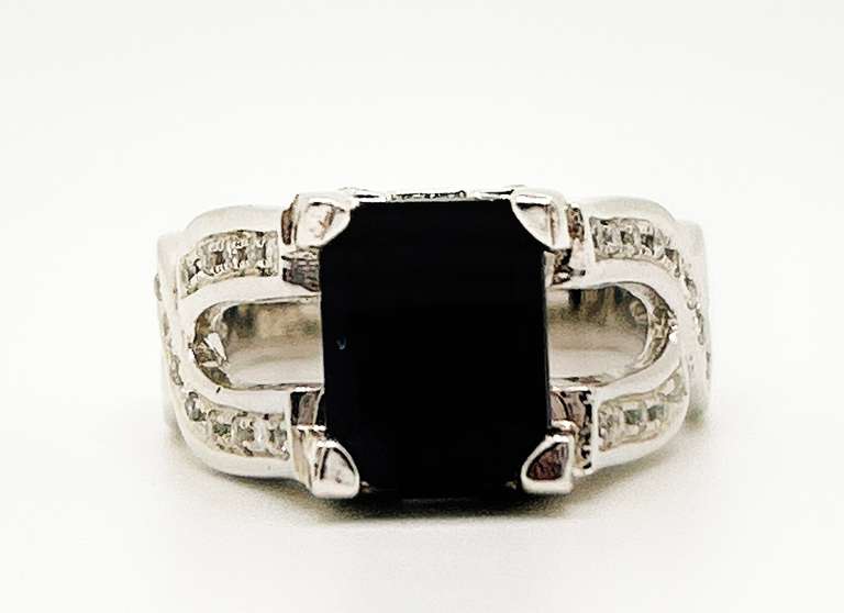 Stunning 6.0 Carat Blue Sapphire and Diamond Sterling Sliver ring