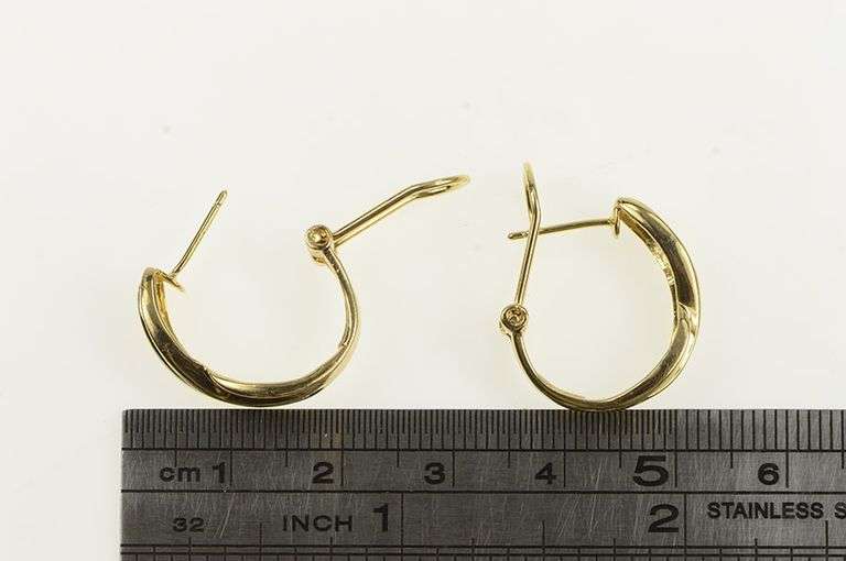 14K Yellow Gold 0.25 Ctw Diamond Twist French Clip Hoop Earrings
