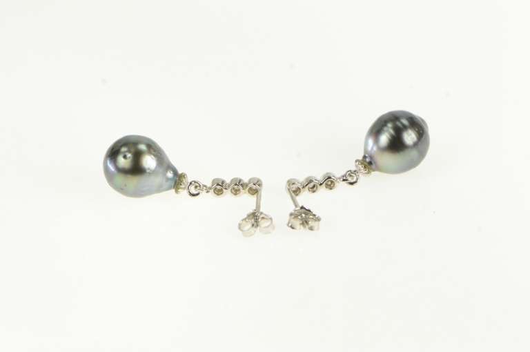 Sterling Silver Dark Grey Pearl CZ Dangle Classic Statement Earrings