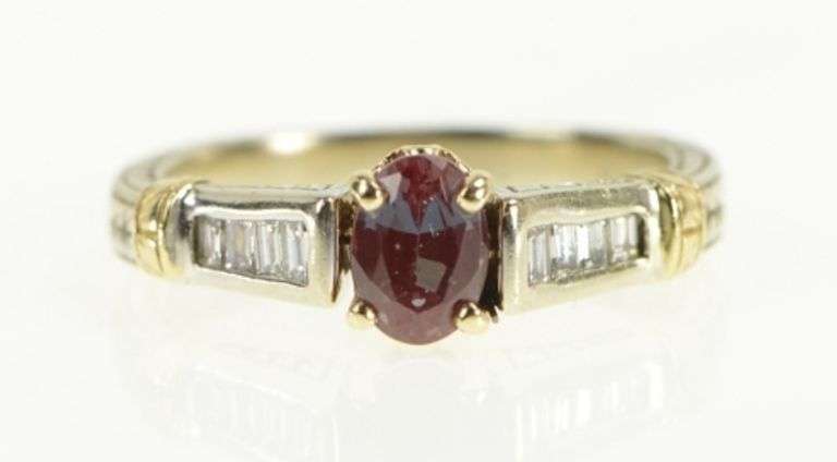 14K White Gold Syn. Alexandrite Diamond Ornate Engagement Ring